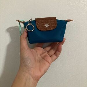 Mini Light Blue and Brown Silver Hardware Snap Button Zipper Closure Coin Purse